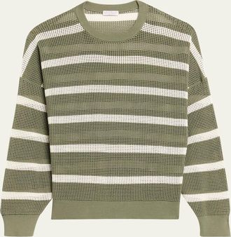 Brunello Cucinelli Striped Micronet Knit Crewneck Sweater