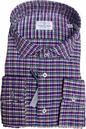 Emanuel Berg Summer Textured Crinkle Shirt In Purple Check