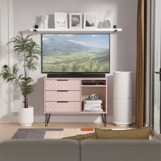 Lewis's Harlequin 3 Drawer TV Unit in Kobe Pink - Ready Assembled - Lewiss Home | TJ Hughes