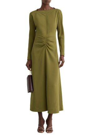 Reiss Adriana Ruched Long Sleeve Maxi Dress in Chartreuse Green at Nordstrom, Size 12 Us