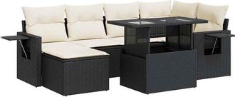 vidaXL Set De Sof&aacute;s De Jard&iacute;n 7 Pzas Con Cojines Rat&aacute;n Sint&eacute;tico Negro Vidaxl