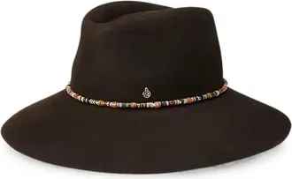 Maison Michel Dark Brown Embellished Fedora Hat