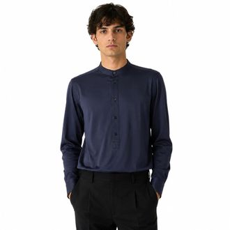 Dolce & Gabbana Silk Mandarin-Collar Shirt - male - Dolce & Gabbana - Casual Shirts - Blue - XL - Shirts