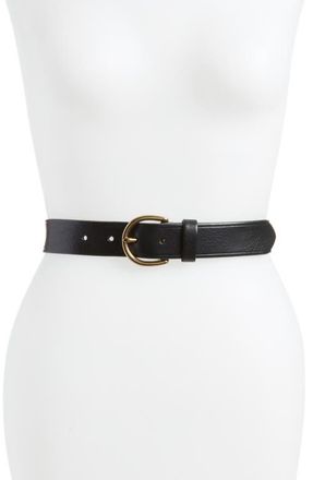 Madewell Medium Perfect Leather Belt in True Black/Gold at Nordstrom, Size Xx-Large