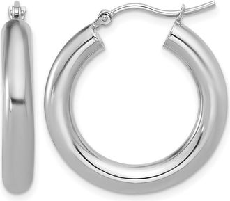 Diamond2Deal 10K White Gold Lightweight Round Hoop Earrings