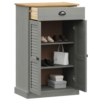 Berkfield Home Shoe Cabinet VIGO Grey 60x35x96 cm Solid Wood Pine | Size: 60 x 35 x 96 cm