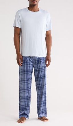 Geoffrey Beene Crewneck T-Shirt & Plaid Pajama Pants Set in Blue at Nordstrom Rack, Size X-Large