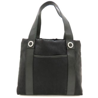 Bulgari Black Canvas Leather Handbag Tote Bag (Pre-Owned)
