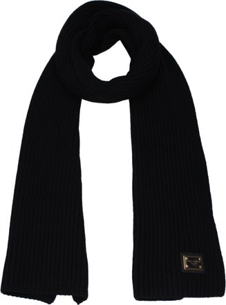 Dolce & Gabbana Mens Ribbed Knit Scarf - Black Cashmere - One Size