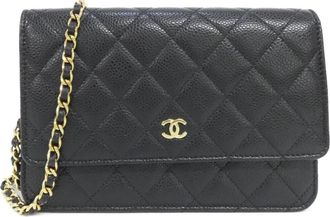 Chanel Black Bordeaux Grained Calfskin Chain/Shoulder Wallet (Pre-Owned)