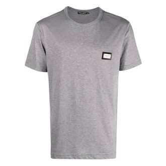 Dolce & Gabbana T-Shirts, male, Gray, Size: XL Silver Plaque Grey T-Shirt
