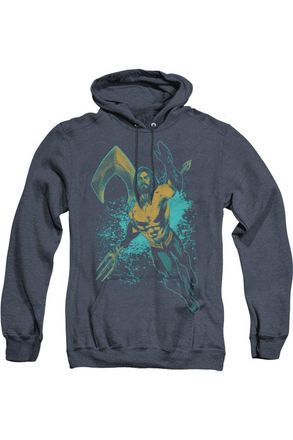 Gildan Aquaman Movie Make A Splash Adult Heather Hoodie / Hooded Sweatshirt