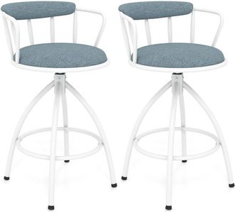 Costway Swivel Bar Stools Set of 2 Blue Metal Frame Modern Kitchen Island Chairs-Blue