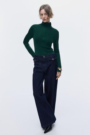 H&M Zip-top Turtleneck Top in Dark Green at Nordstrom, Size Xx-Small