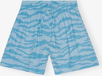 Ganni Blue Printed Cotton Elasticated Shorts - Size 10/12 Organic