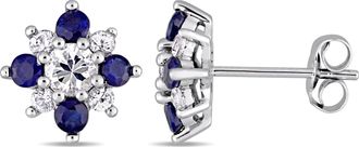 Mimi & Max 1 3/5 C TGW Blue and White Sapphire Floral Stud Earrings in 14KWhite Gold