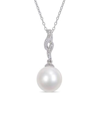 Rina Limor Silver 0.04 Ct. Tw. Diamond 11-12Mm Pearl Twist Necklace