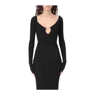 Jacquemus Truien & Vesten, Dames, Zwart, M, Le Maillot Ribbed Knit VNeck Top