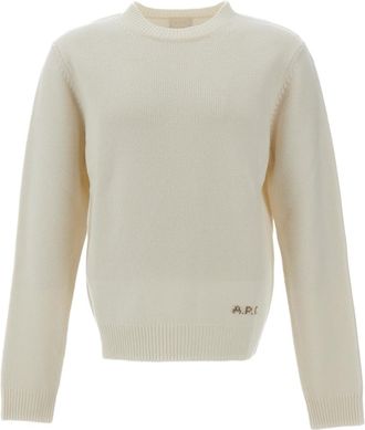 A.P.C. White Edmond Crew Neck Wool Sweater