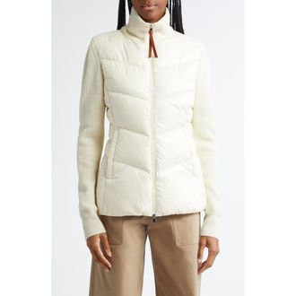 Moncler Quilted Down & Knit Cardigan in White at Nordstrom, Size Medium