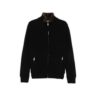 Barba Ribbed-knit Faux-fur-trim Jacket