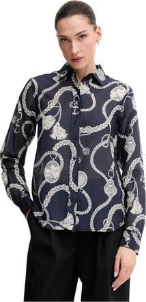 GANT Sailing Print Cotton Silk Shirt - Dames - Overhemden - Blauw - XS - Katoen - Overhemden