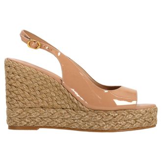 Stuart Weitzman Island Slingback Espadrille Sandals In Beige Patent Leather