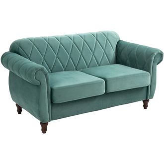 HOMCOM Homcom - Divano 2 Posti in Legno e Velluto Verde, Design Vintage 148 x 72 x 76cm