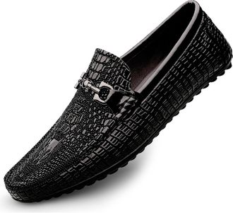 Generic Mens Leather Casual Fashion Loafers Moccasins Driving Shoes Comfort Slip On Dress Shoe Soft (Black,7.5)