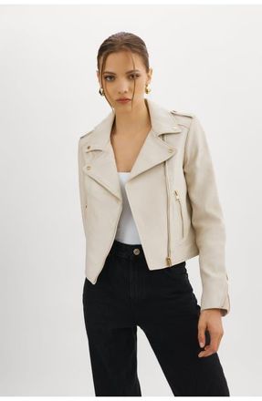 LaMarque DONNA GOLD | Iconic Leather Biker Jacket in Bone at Nordstrom, Size X-Small