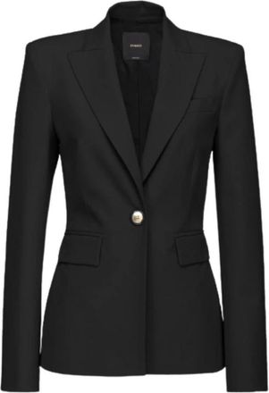 Pinko Reverskraag V-hals Blazer met Knopen - Dames - Blazers - Zwart - XS - Leer - Jassen