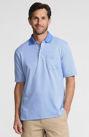 Lands End Short Sleeve Cotton Supima Polo Shirt with Pocket in Soft Boreal Blue Stripe at Nordstrom, Size Xx-Large