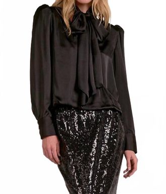 Elan Tie Neck Long Sleeve Top In Black