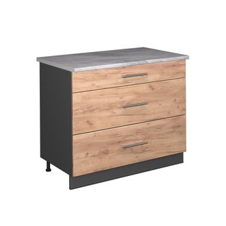 Vicco Mueble Bajo De Cocina Fame-line, Roble Dorado/antracita, 100 Cm, Et M&aacute;rmol, Vicco