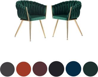 Life Interiors Set of 2 Roma Modern Velvet Dining Chairs - Ergonomic Curved back with Gold Metal Frame - Armchair for Dining Room Kitchen Living Room - Green