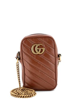 Gucci GG Marmont Vertical Phone Matelasse Leather Mini crossbody bag - Marrone