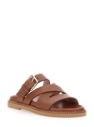 Pollini Womens Sandals Open Toe Brown Leather Calf
