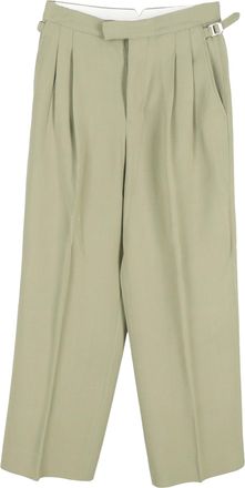 Ami Paris Pleated Wide-Leg Crepe Pants in Green Viscose
