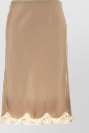 Saint Laurent satin midi skirt lace trim detail