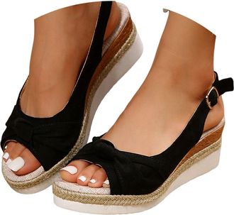 Generic Orthopedic Sandals for Women,2026 Summer Dressy Open Toe Bowknot Casual Walking Platform Wedges Heels Ankle Straps Sandals Beach Comfortable Slip on S