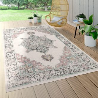 Paco Home Paco Home - Alfombra Pelo Corto Balc&oacute;n Terraza, Exterior Interior, Estampado Oriental Beige &Oslash; 200 Cm Redondo