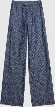 Gucci GG Cotton Denim Jacquard Pants, Blue