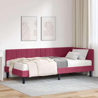 vidaXL Estructura De Cama Esquina Con Colch&oacute;n 2 Uds. Verde Terciopelo Vidaxl