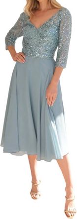 Nox Anabel Sequin Bodice Short 3/4 Sleeve Dress In Sea Blue