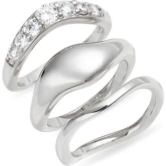 Nordstrom Set of 3 Sculpted Rings in Clear- Silver at Nordstrom Rack, Size 7