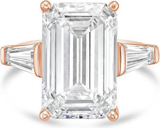 Diana M. Jewels 18kt Rose Gold 12.00 ct tw Emerald Cut with two Long Baguettes on the side Engagement Ring (Single Claw)