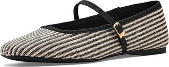 Birdies Hummingbird Mary Jane Two-tone Raffia Womens Dress Flat Shoes Black/Off-white Two Tone Raffia : 6.5 M