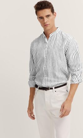 Bugatti Langarmhemd BUGATTI, Herren, Gr. XL, Normalgr&ouml;ssen, blau (390, marine), 100% Leinen, gestreift, normal, eckige 2-Knopf-Manschette, Hemden Langarmhemd,