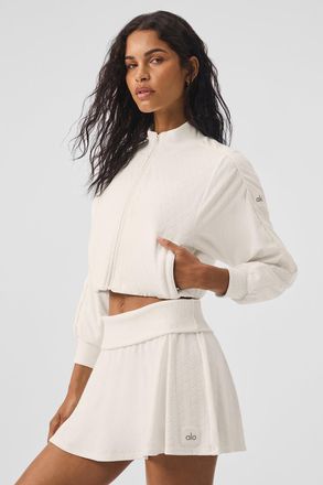 Alo | Cropped Doubles Only Full Zip Jacket in Ivory White, Size: Large
