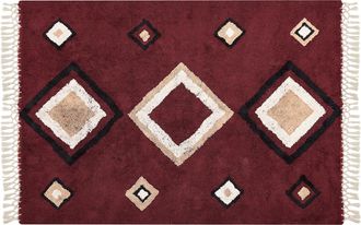Beliani Beliani - Alfombra De Algod&oacute;n Rojo Beige Negro 140 X 200 Cm Patr&oacute;n Diamante Borlas Siirt